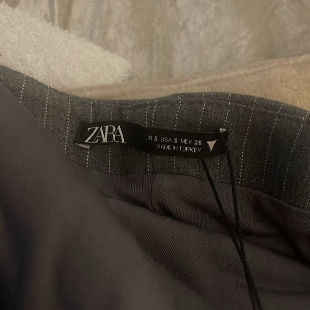 NWT Zara Strapless Bandeau Pinstripe Mini Dress Gray - Picture 6 of 7